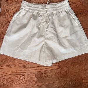 Good American High Waist White Leather Shorts